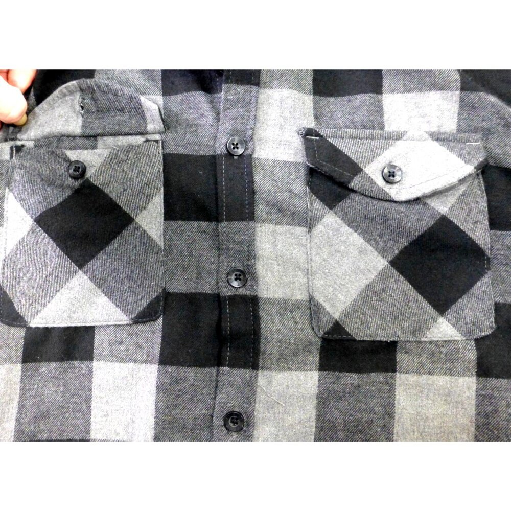Free Planet Mens Black & Gray Plaid Flannel Button-Up Long Sleeve Shirt Med - Picture 3 of 8